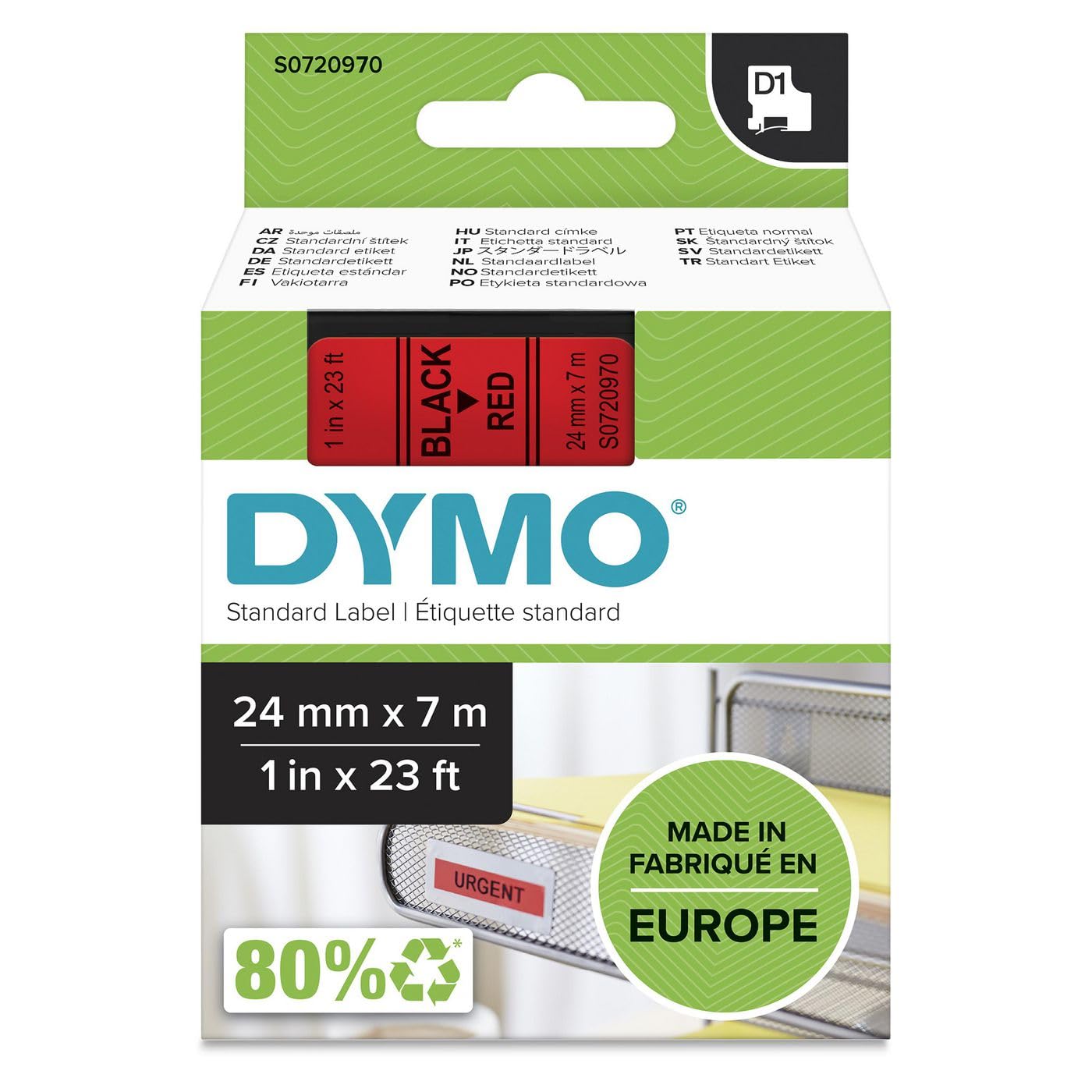 Dymo Cf5Ribbons D1 24Mmx7M Black On Red