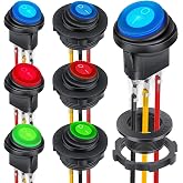Waterproof Round Rocker Switch, Waterproof Toggle Switch, 6 Pack Toggle Switch, Rocker Switch, with 3 Pack Shell and 18 Pack Terminal Wire for 12v Switch, Marine, Car, Car, Rv, Truck, SUV