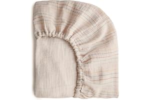 mushie Extra Soft Muslin Fitted Crib Sheet | 192 Thread Count | 28"x 52" (Retro Stripes)