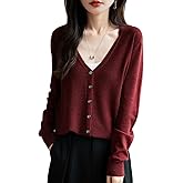 Ciovkis Women's Merino Wool Blend Cardigan V-Neck Fall Winter Long Sleeve First-Line Ready to Wear Seamless Knit Cardigan