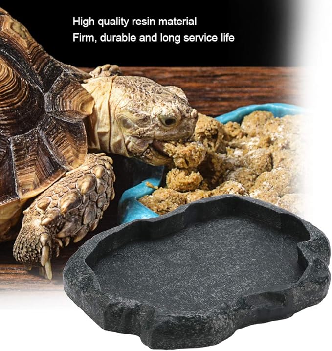HEEPDD Reptile Feeding Bowl, Resin Rock Feeding Plate Vivarium Food Water Dish Bowl for Tortoise