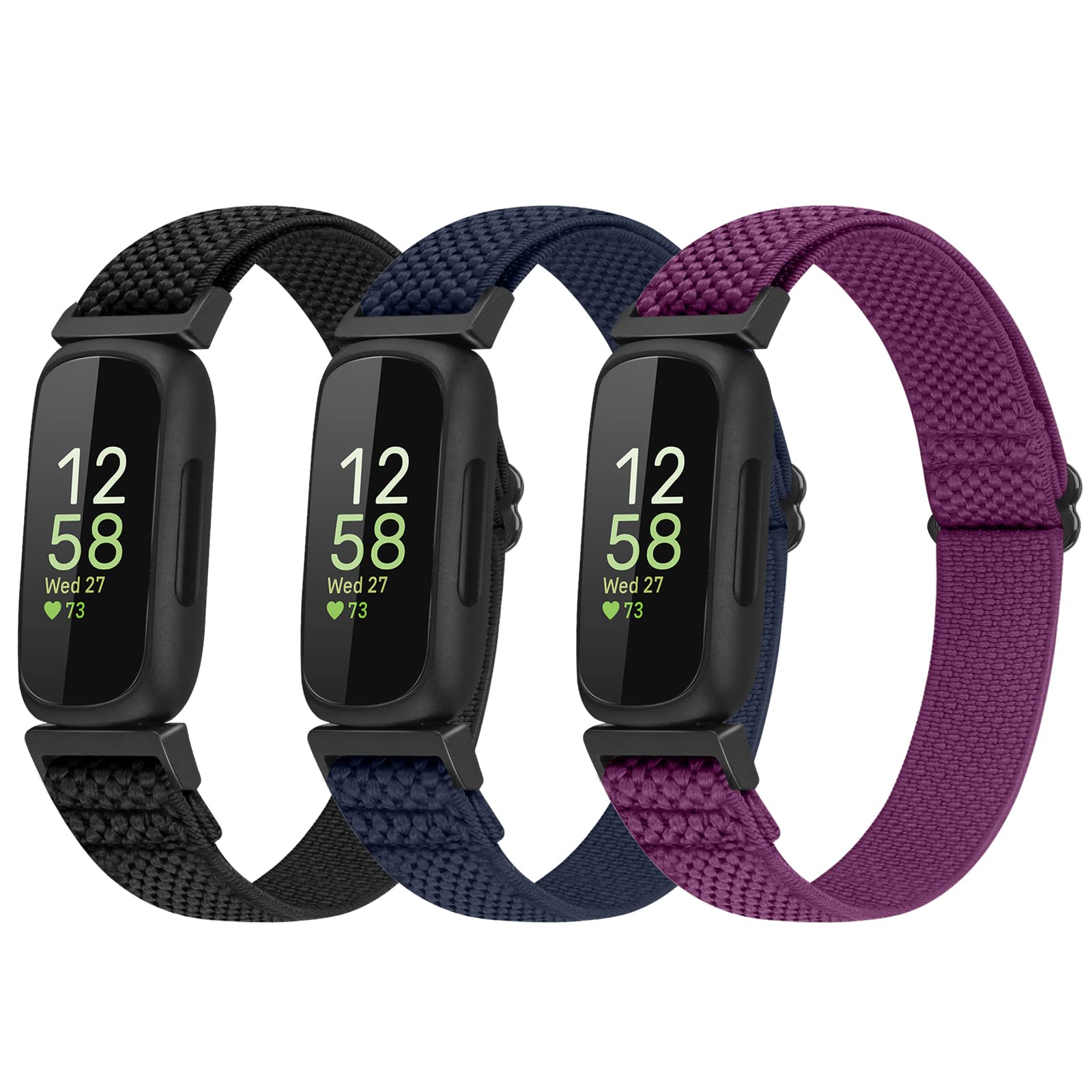 enkic 3 Pack Elastic Strap Compatible with Fitbit Inspire 3/Inspire HR/Ace 3, Adjustable Stretchy Nylon Sport Replacement Wristband for Men & Women