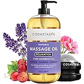 Cosmetasa Lavender Massage Oil for Massage Therapy with Roller - All Natural, Cruelty-Free & Spa Quality Skin Therapy Oil & Soothing Care - Lavender, Geranium & Grapeseed Oil (8.8 oz)