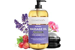 Cosmetasa Lavender Massage Oil for Massage Therapy with Roller - All Natural, Cruelty-Free & Spa Quality Skin Therapy Oil & Soothing Care - Lavender, Geranium & Grapeseed Oil (8.8 oz)