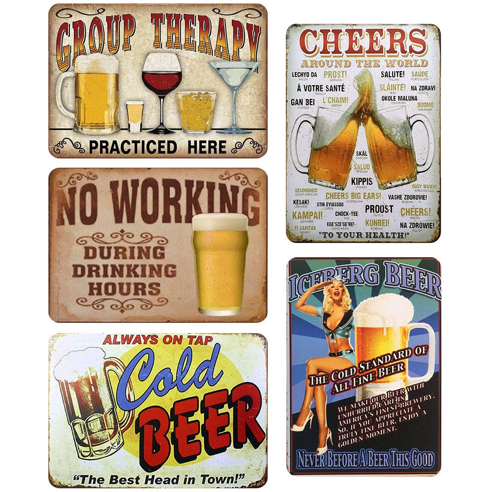 5PCS Tin Sign Wall Decor Metal Tin Bar Decor Sign Vintage Wall Art Plaque Poster, Tin Bar Signs, Retro Iron Decorations for Cafe Bar Pub Home Beer (30X20CM)
