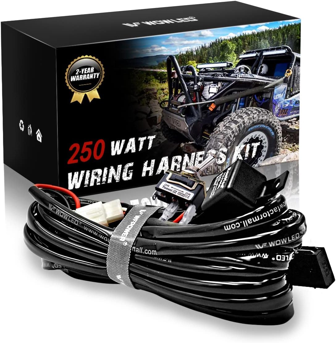 WOWLED Premium Wiring Harness Kit, One Lead Harness Loom Switch Relay Kit for 1 LED Driving Work Light Bar, LED Light Bar Harness for Truck Tractor 4X4 4WD ATV 12V 24V