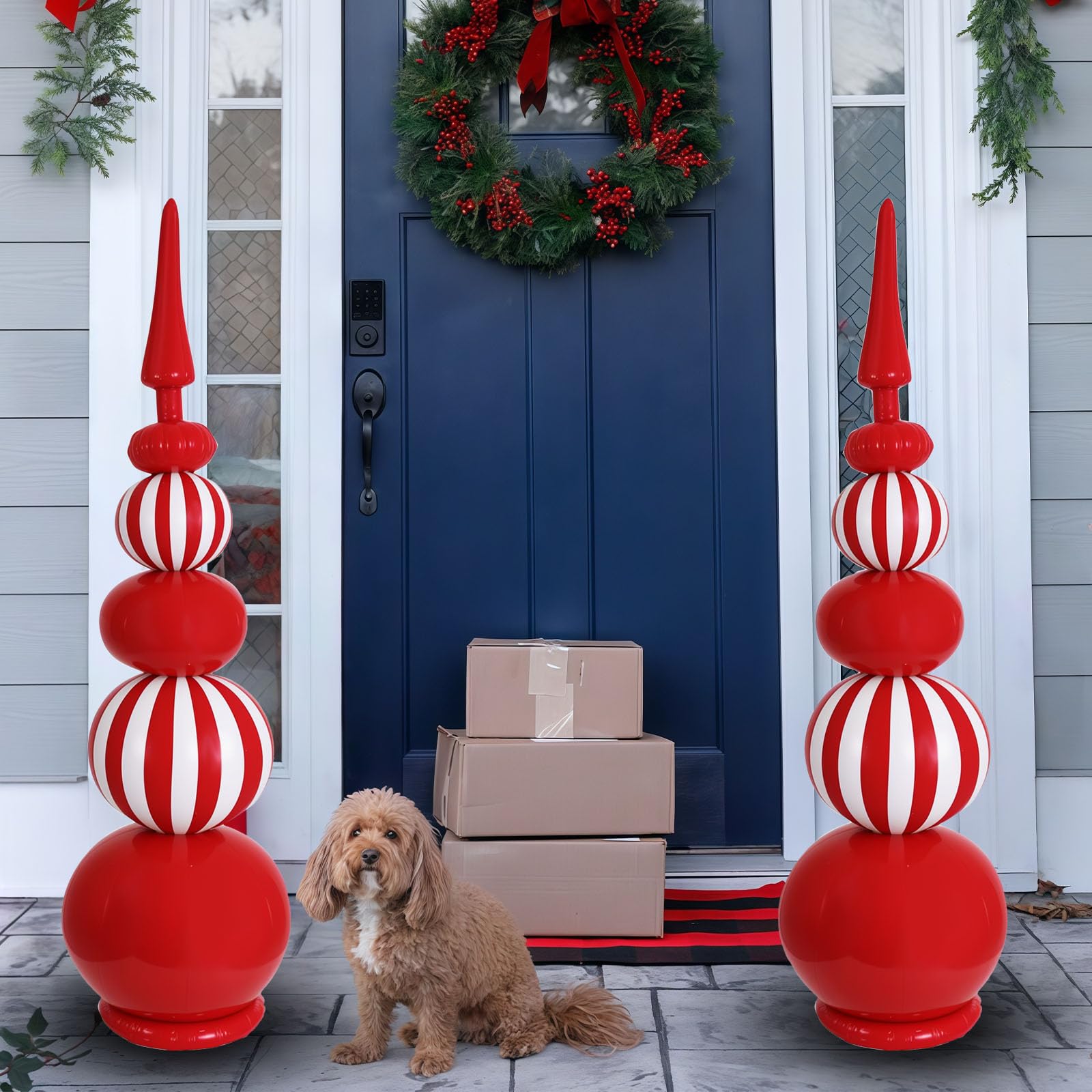 Photo 1 of [Not the same as stock photo] Rdolanoy 4Ft 2 Pcs Large Inatable Christmas Ornaments Balls Outdoor ?Christmas Topiary Decorations for Urn Porch, Yard Garden Garden Xmas Decor Red