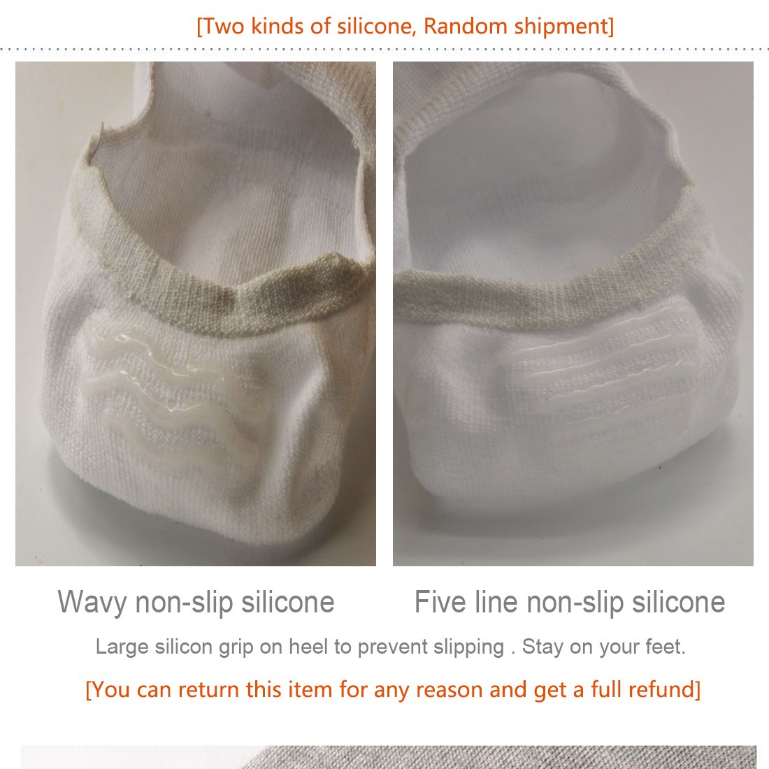 No Show Socks 8BESS GIFT Mens Socks Low Cut Non-Slip Grips (US:7-10, White-6 pairs)