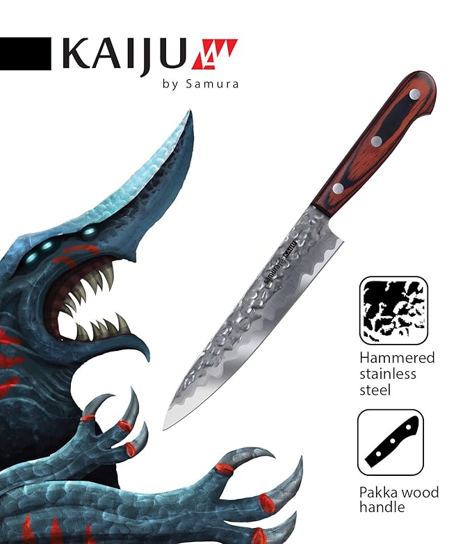 Samura KAIJU Profi Allzweckmesser ultra-scharf, groß, aus japanisch AUS 8 Stahl, gehämmert, 15 cm Klinge, mit Handgriff aus P
