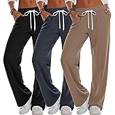 JoyMotion 3 Pack Women's Wide Leg Sweatpants High Waisted Drawstring Casual Loose Pants Yoga Workout Joggers with Pockets