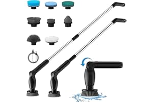 Leebein Electric Spin Scrubber, Cordless Cleaning Brush with 8 Replaceable Brush Heads, Adjustable Extension Handle, 2 Speeds & Remote Control, Power Scrubber for Cleaning Bathroom, Shower, Tub, Floor
