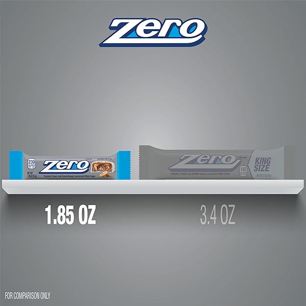 ZERO WHITE FUDGE, CARAMEL, PEANUT AND ALMOND NOUGAT CANDY BARS, 1.85 OZ (24 COUNT)