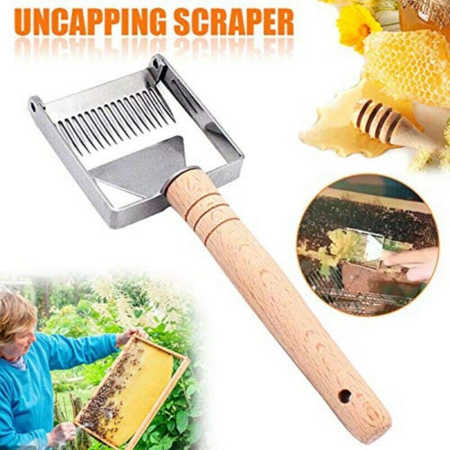 Tidodo Honey Fork Scraper Knife,Food Degree Stainless Steel Honey Uncapping Tool with Wooden Handle, Ideal Gift for Beekeeper