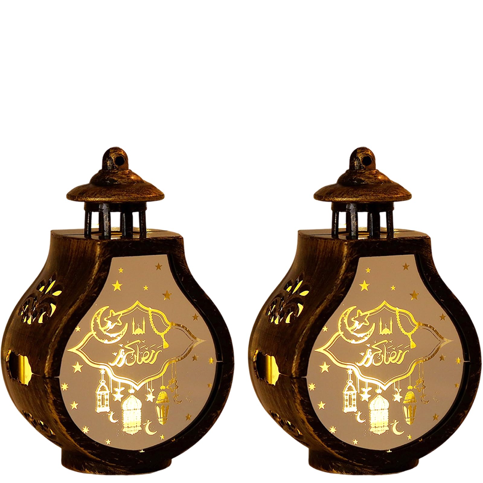 Photo 1 of 2 Pack Ramadan Lantern - Muslim Home Decor for Islamic Eid, Moon Star Design Hanging Light, Bronze Mosque Lamp for Ramadan Gifts & Party Decorations(Bronze)