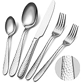 Hammered Silverware Set, EIUBUIE 40-Piece Stainless Steel Flatware Set for 8, Mirror Finish Tableware Kitchen Cutlery Sets, Durable Home Eating Utensils Sets Includes Fork Spoon Knife, Dishwasher Safe