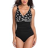 PERONA Women's Tummy Control Swimsuit One Piece Bathing Suit Vintage Printed Swimwear