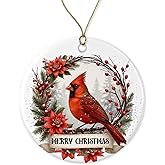 APVGifts Cardinal Bird Christmas Ornament - Merry Christmas Ornament - Bird Lover - Ceramic Holiday Keepsake - Xmas Tree Hanging Decor Printed on Both Sides