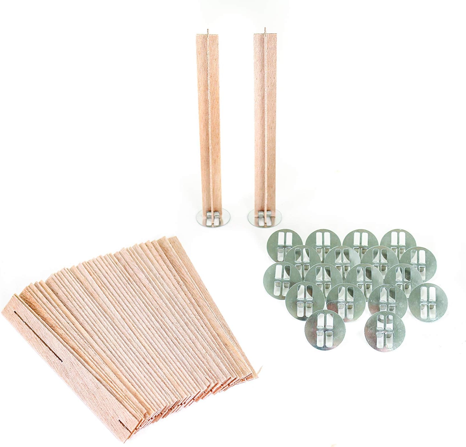 ValesaVales DIY 20 Pack Set of 5.1 inch Cross Wooden Core Wax Wicks complete with Metal Base Anchor Holders for Handmade Candle Making