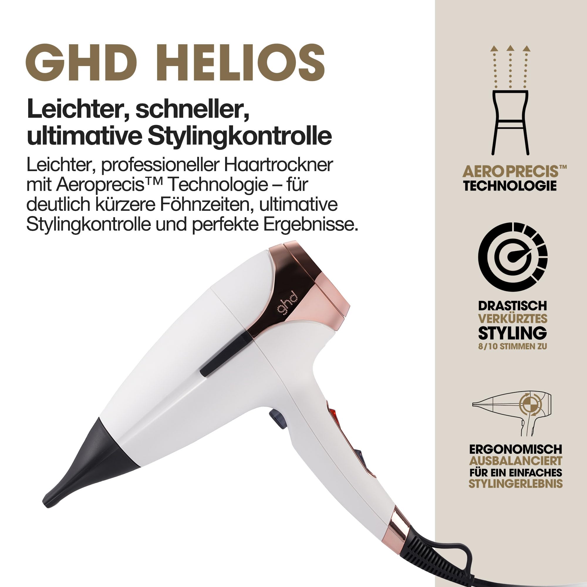 ghd helios Haartrockner, professioneller Haartrockner für Geschwindigkeit und Kontrolle, mit Ionen Technologie, ABS, Weiß, standard 3