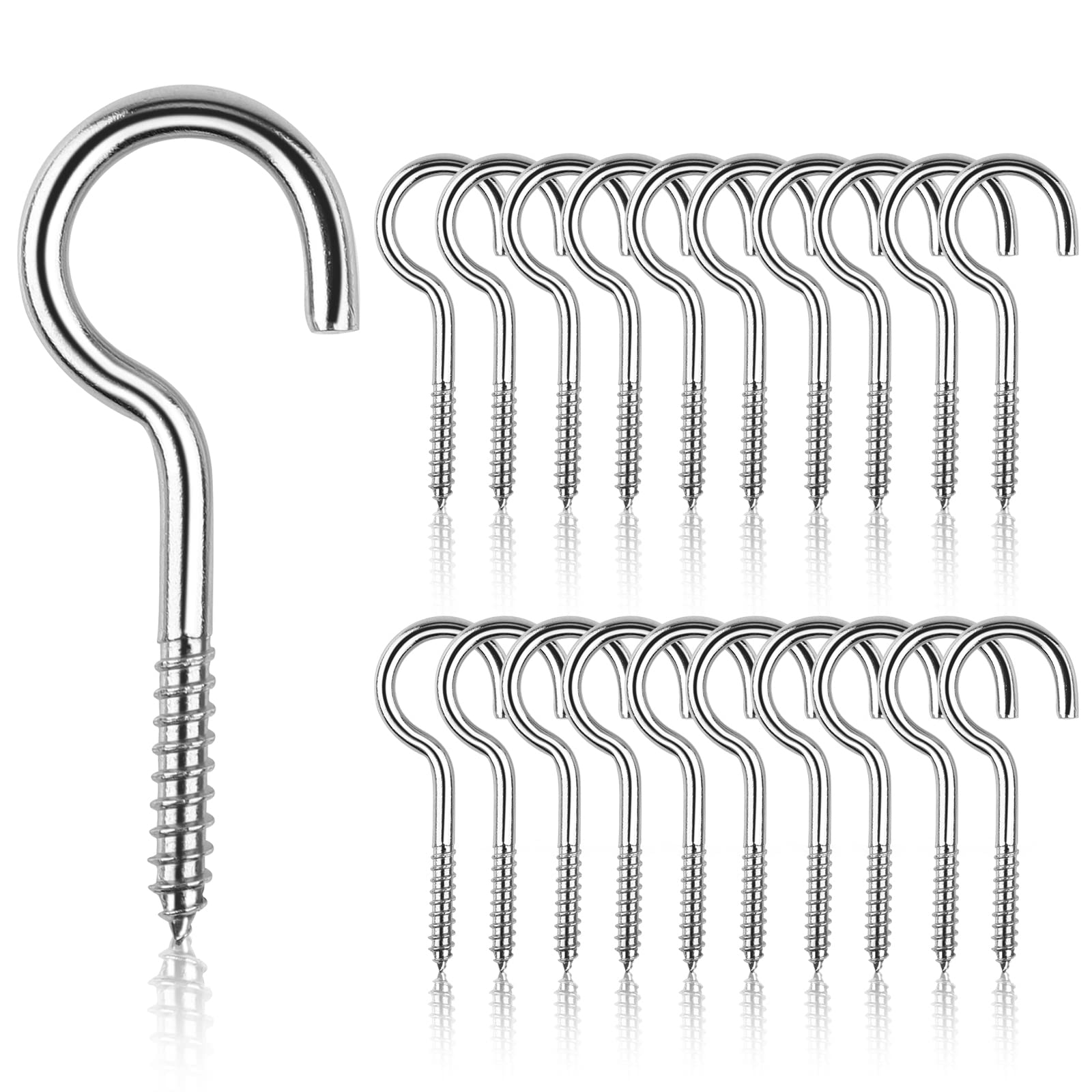 20Pcs M5 x 65 Screw Hooks Stainless Steel Ceiling Cup Hooks Metal Screw-in Hook Heavy Duty Ring Screws Self Tapping Hanging Eye Hooks for Home, Office and Outdoor Use