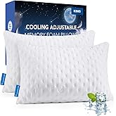KUCEY Cooling Side Sleeper Pillow for Neck and Shoulder Pain, Luxury Shredded Memory Foam Curved Bed Pillows for Sleeping Set of 2- Adjustable King Size- Washable Cover Crescent White