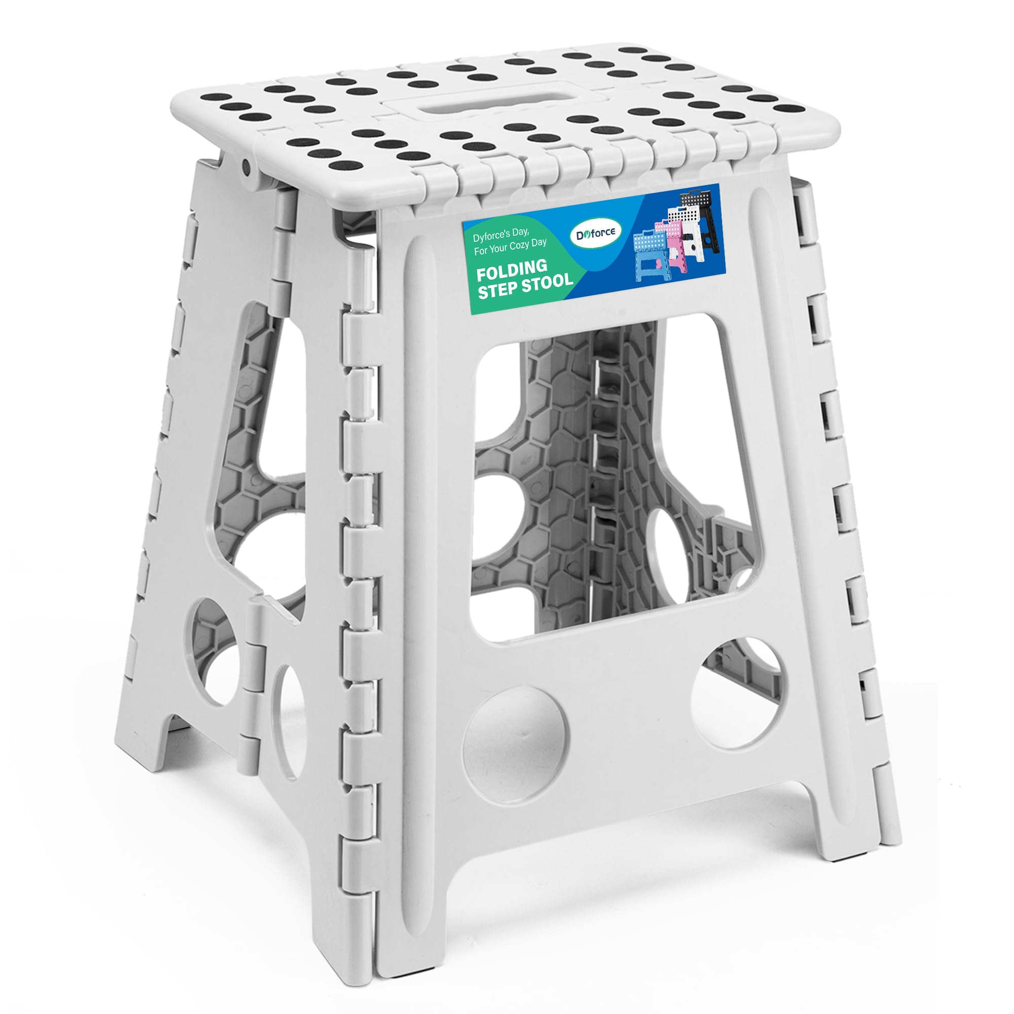 Photo 1 of (USD/FAIR) (BAGGED) Dyforce 16 Inch Folding Step Stool 400lbs Capacity Sturdy Plastic Foldable Step Stools for Adults Stepping Stool with Handle Easy to Carry Handle Folding Stool Ideal for Kitchen (Grey 1PC)