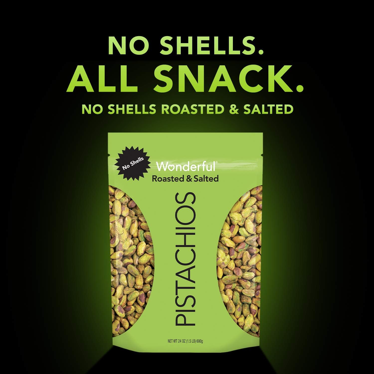 Wonderful Pistachios, No Shells, Roasted & Salted, 24 Ounce Resealable Bag : Snack Pistachio Nuts : Grocery & Gourmet Food