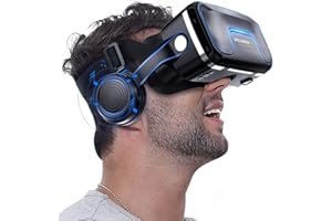 TSANGLIGHT VR Virtual Reality Headset w/Remote & Headphone Compatible for iPhone 14 13 12 11 Pro XS XR X 8 for Samsung Galaxy S23 S22, VR Goggle for 3D Movie & Game for iOS & Android Smartphone, Black