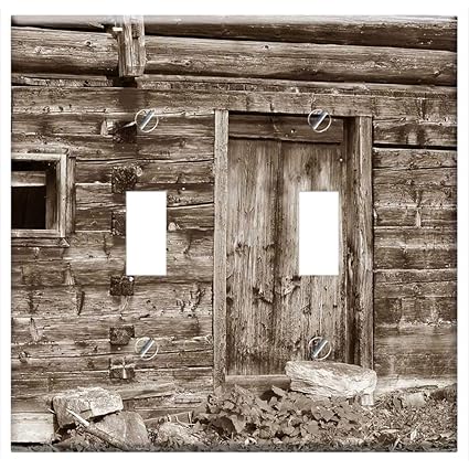 Switch Plate Double Toggle Log Cabin Vacation Wood Brown Hut
