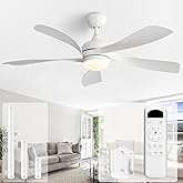 Sofucor 52 Inch Ceiling Fans with Lights and Remote, Outdoor Ceiling Fan with Light 6-Speed 3 CCT 3-Timer, White Low Profile Ceiling Fan 5 Blade Reversible DC Motor for Living Room Bedroom Patio