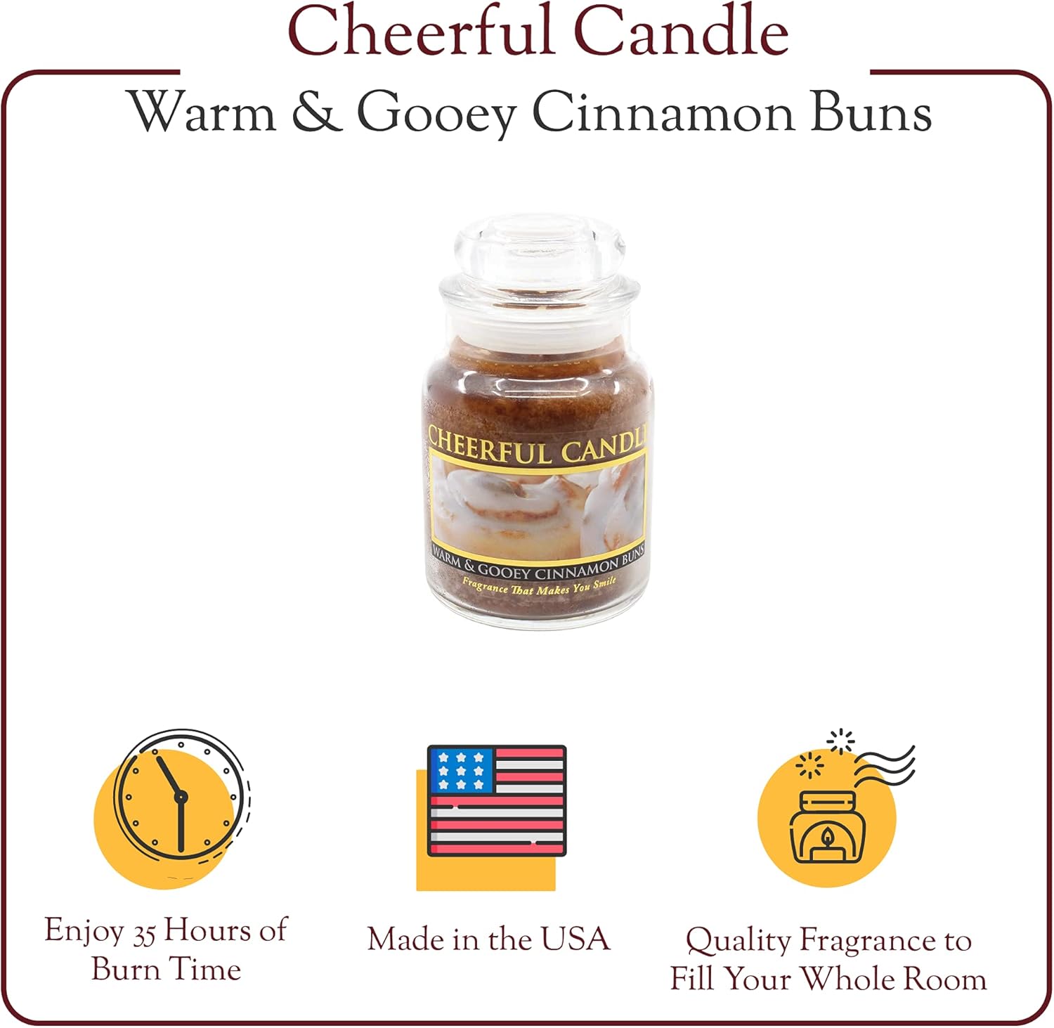 A Cheerful Giver - Warm & Gooey Cinnamon Buns Scented Glass Jar Candle (6 oz) with Lid & True to Life Fragrance Made in USA: Home & Kitchen