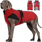 MIGOHI Thermal Large Dog Fleece Jacket - Rainproof Coat for Large Dogs, Thick Dog Winter Coat,Snow Jacket for Dogs Windproof for Hunting Camping,Windy Chilly Days,Doberman,Great Dane,3XL,RedBlack