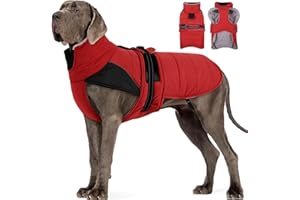 MIGOHI Thermal Large Dog Fleece Jacket - Rainproof Coat for Large Dogs, Thick Dog Winter Coat,Snow Jacket for Dogs Windproof for Hunting Camping,Windy Chilly Days,Doberman,Great Dane,3XL,RedBlack
