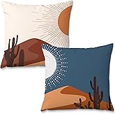 Fuasei Sun and Moon Western Pillow Covers 18x18, Abstract Western Sunshine Desert Pillow Covers, Boho Western Decor, Boho Room Home Decor, Western Home Room Decor, Set of 2