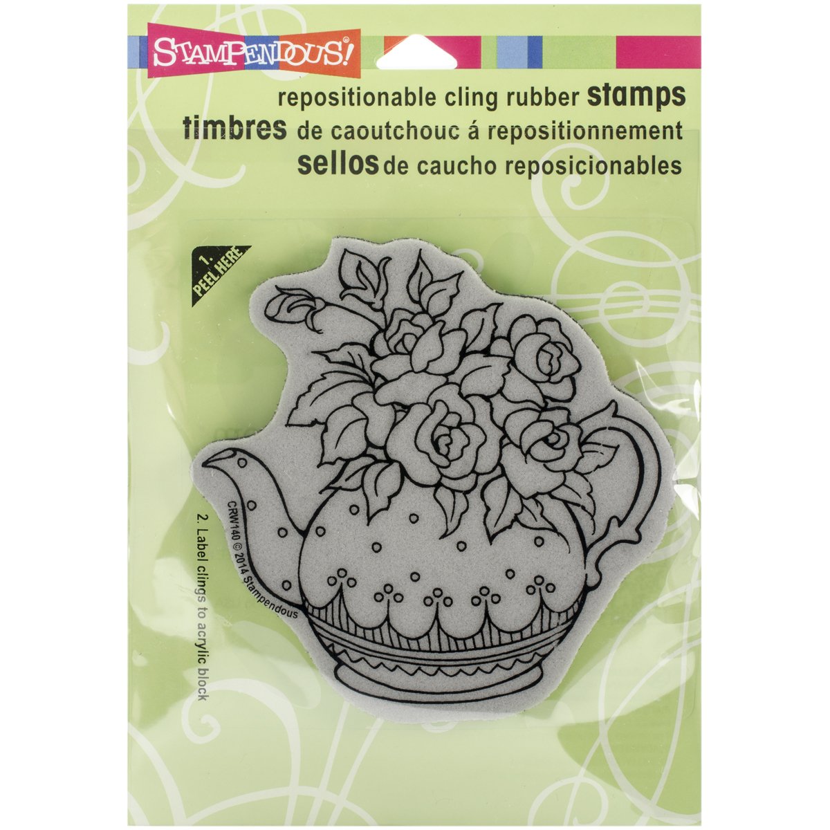 Stampendous Cling Stamp 4.75 x 4.5-inch, Teapot Posies