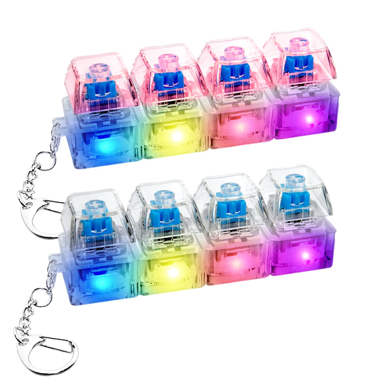 LINXINS 2PCS Keyboard Fidget Toy With lights 4 Button Stress Relief Keyboard Fidget Toy Light Up, Funny Decompression Clicker Keyring (White, Pink)