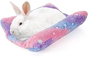 PETKNOWS 15.7X14 Inch Rabbit Bed, Padded Concave Bed for Small Animals, Cuddle Cushion Plush Mat with Cotton Lounger Pillows for Guinea Pigs, Rabbits, Rats, Hamsters, and Bearded Dragons (Pink)