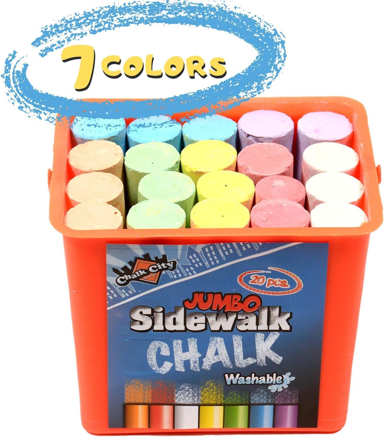 Chalk City Sidewalk Chalk, 20 Count, 7 Different Colors, Jumbo Chalk, Non-Toxic, Washable, Art Set: Office Products