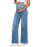 BLENCOT Maternity Jeans for Women Straight Leg Stretchy Denim Ripped Pregnancy Boyfriend Jean