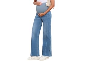 BLENCOT Maternity Jeans for Women Straight Leg Stretchy Denim Ripped Pregnancy Boyfriend Jean