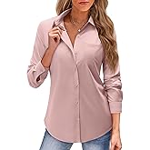 J.VER Button Down Shirts for Women Long Sleeve Dress Shirts Solid Business Casual Collared Work Blouses Tops