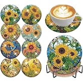 Diamond Art Coasters Kit, 8 Pieces Sunflowers Diamond Painting Coasters Kit | Diamond Art Kits Flowers Stress Relief Heartfelt Gift Strong Adhesive Clear Symbols Non-Slip Cork Backing Fits Most Cups
