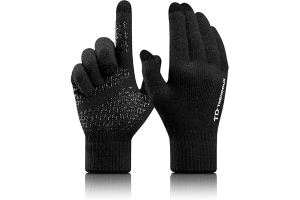 TRENDOUX Merino Wool Winter Gloves for Men Women, Cold Weather Warm Touchscreen Unisex, Non-slip, Knit Elastic Cuff