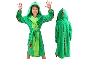 lontakids Kids Boys Animal Plush Bathrobe Dinosaur Monster Hooded Fleece Sleep Robe 3-8 Years