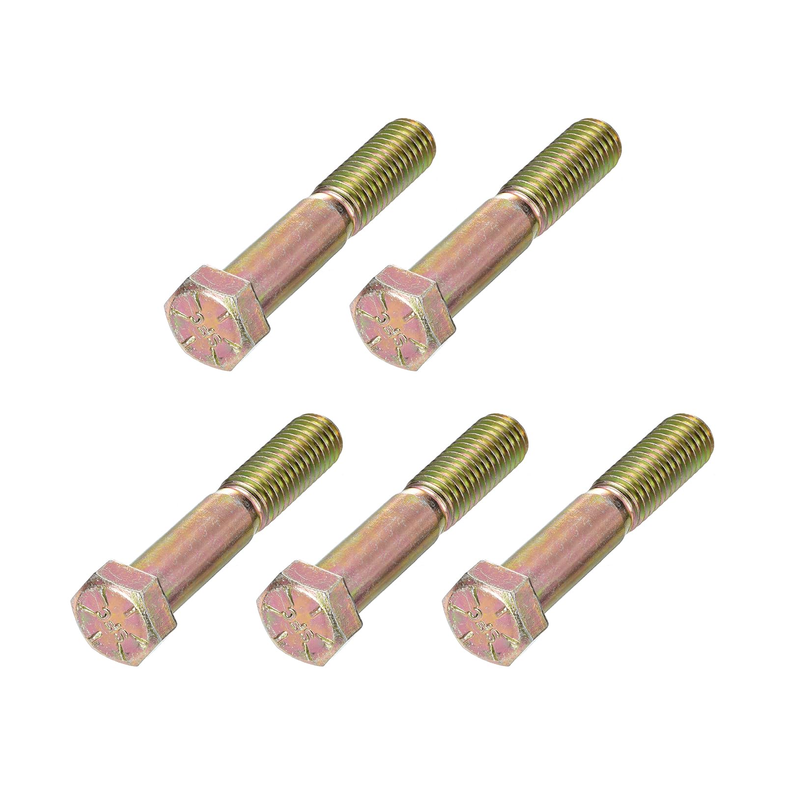 METALLIXITY Hex Bolts (7/16-20x2-1/2") 5Pcs, Carbon Steel Zinc Plated Partial Threaded, UNF Fine Thread Hex Head Screw Bolt - for Furniture Repair, Yellow โ image 1
