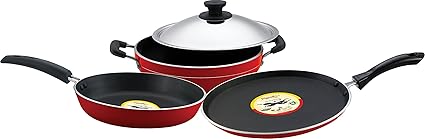 Pigeon By Stovekraft Rapido Induction Base Non-Stick Cookware Gift Set, 4 Pieces, Red