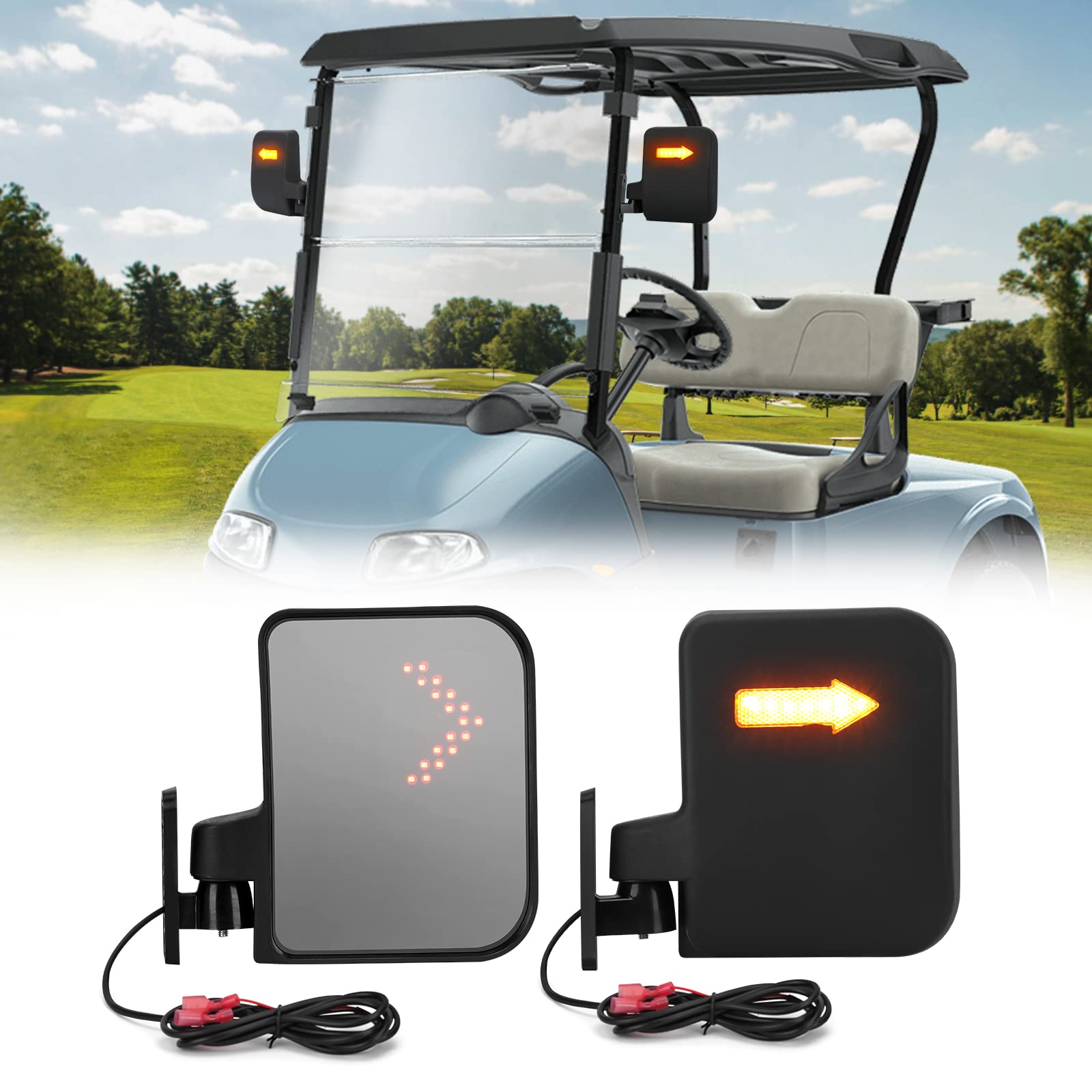 Photo 1 of TechInovat Universal Golf Cart Rear View Mirror with LED Turn Signal Light Mirrors for EZGO Club Car Yamaha Golf Cart Accessories