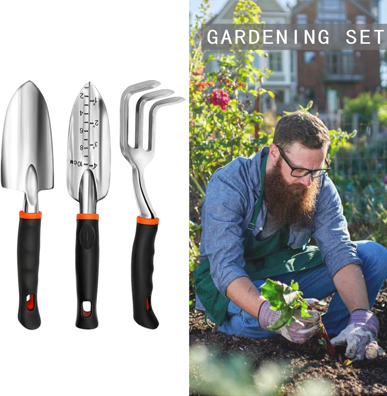 TYHJOY Gardening Tools Set, 4 Pack Heavy Duty Aluminum Transplant Trowel, Cultivator Hand Rake, Shovels Garden Tools and Gloves Set, Garden Gifts for Men Women : Garden & Outdoor