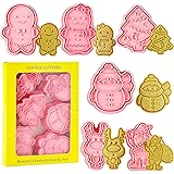 Crethinkaty Christmas Cookie Cutter Set, 6pcs 3D Pressable Christmas Biscuit Cutters Set - Gingerbread Man, Christmas Tree, S
