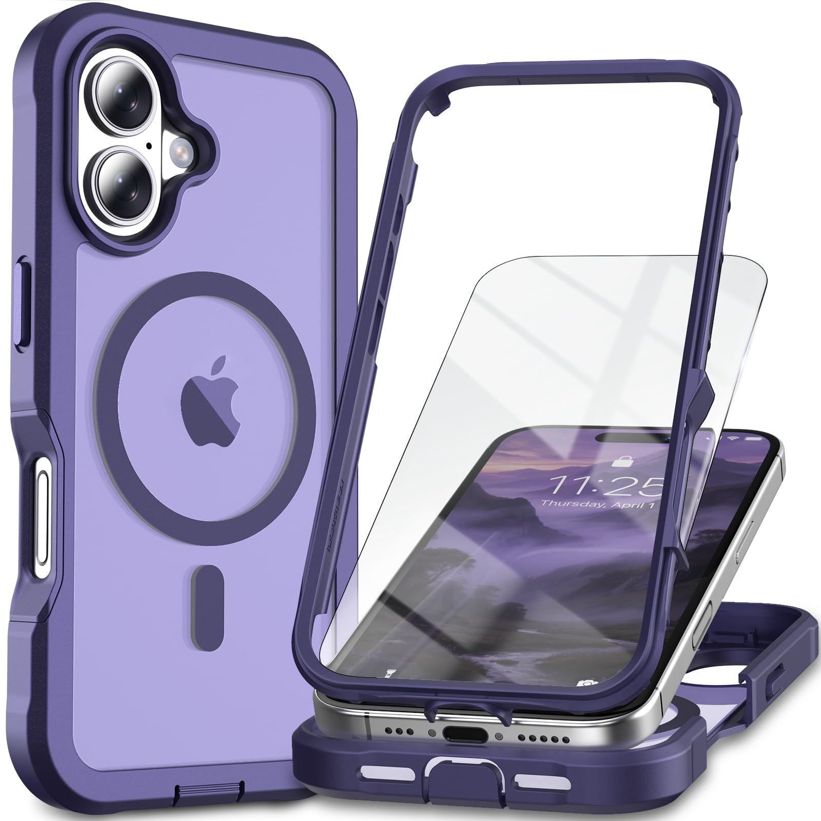Ratcase Magnetic for iPhone 16 Case,[Screen Protector] [Compatible with MagSafe][Military Grade Drop Protection][Heavy Duty Protection][Shockproof] 2-Layer Durable Bumper Phone Case 6.1"-Purple